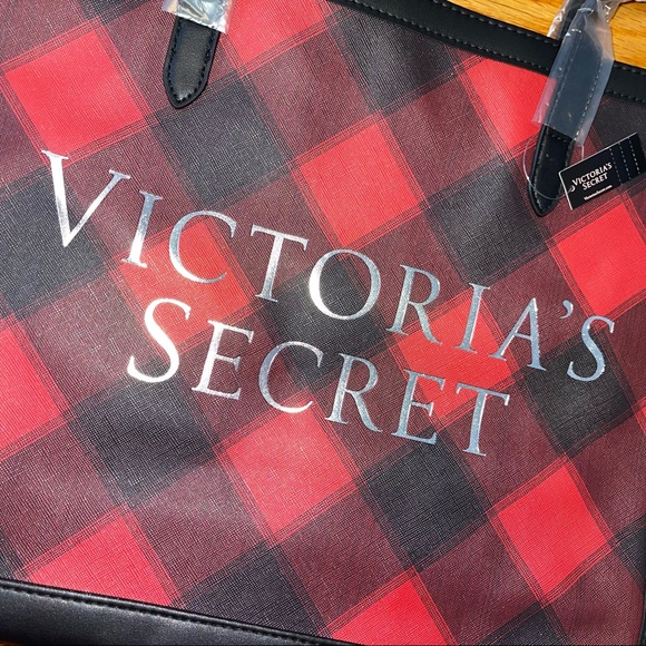 🆕NWT Victoria’s Secret Black & Red Plaid Large Tote Bag - Picture 6 of 8